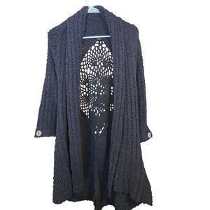 BCBGMAXAZRIA Chunky Knit Sweater M Womens 3/4 Sleeve Black Open Cottage Core